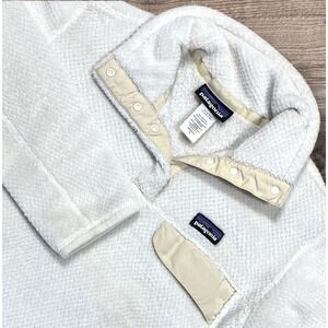 Patagonia T-Snap Pullover Womens M Ivory Re-Tooled PolarTec Thermal Fleece 25442